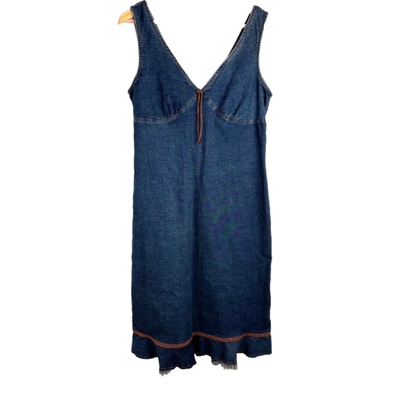 VTG 90s Y2K Denim Babydoll Dress Emergency Exit Raw Hem Western Retro Boho Sz 11 - Picture 1 of 12